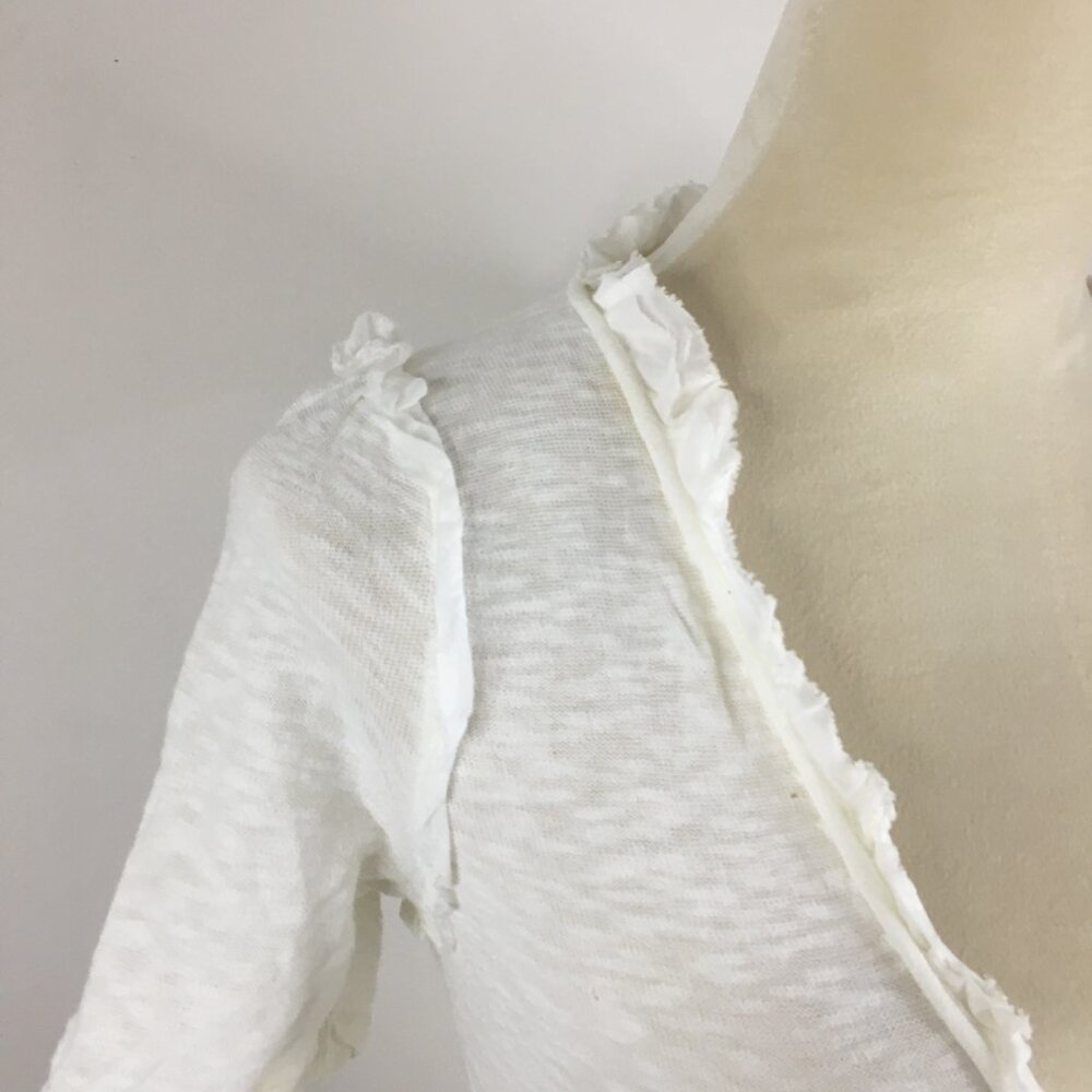 MOTH Anthropologie White/Ivory Textured Ruffle Button Button Cardigan Shirt - Picture 7 of 14